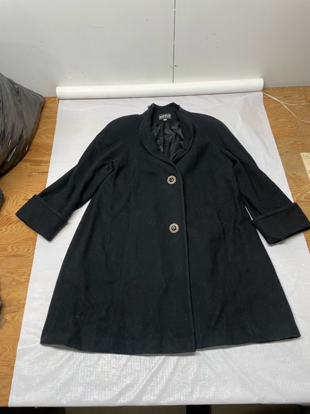 Bofield Black Wool-Blend Rounded Collar Pea Coat